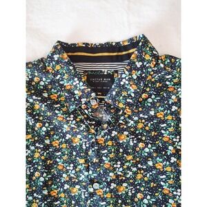 Cactus Man by Ricky Singh Navy Blue Water Floral  Curved Hem Shirt (Men's L)